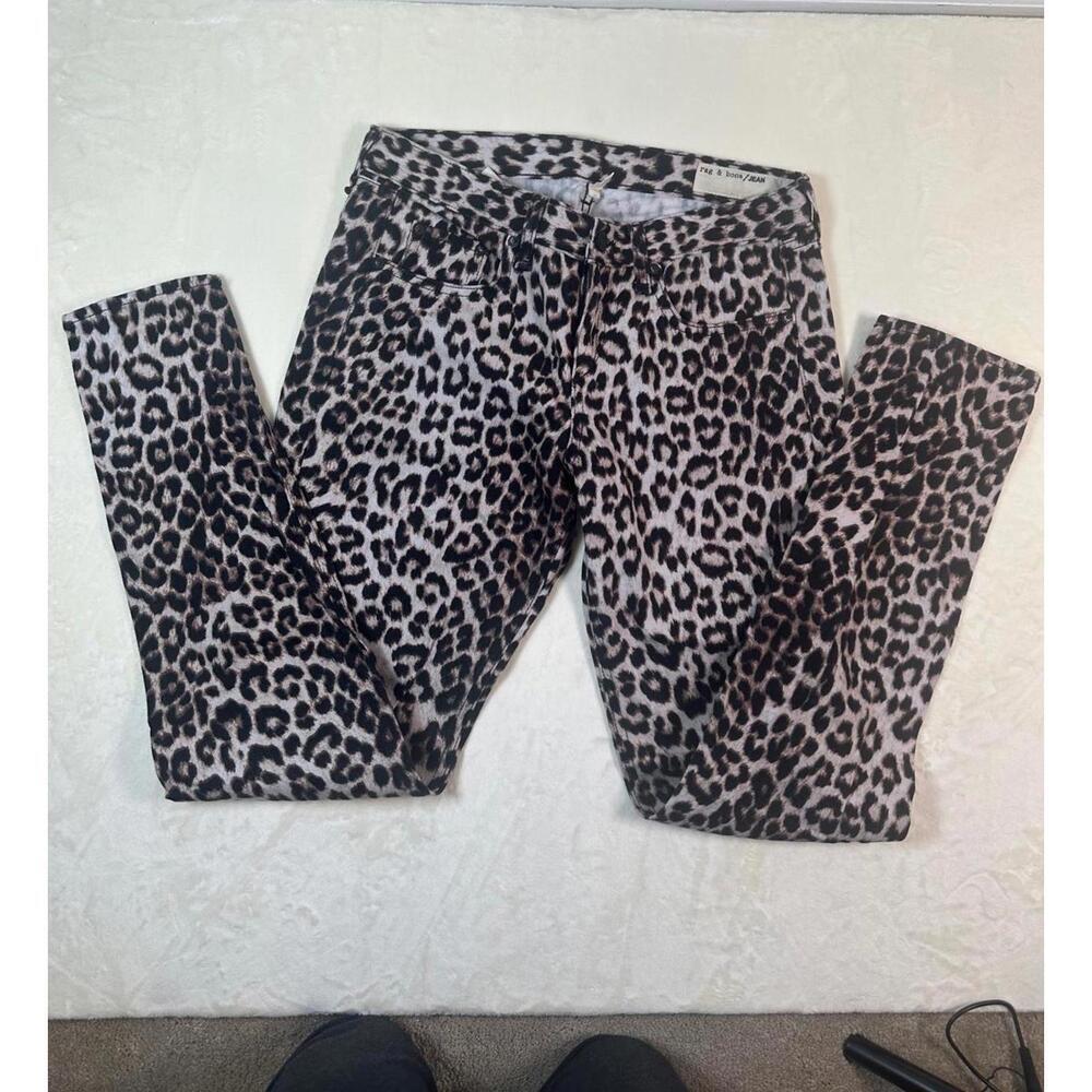 Women’s Sz 26 Rag & Bone Boyfriend Jeans Leopard Print Skinny Pants USA